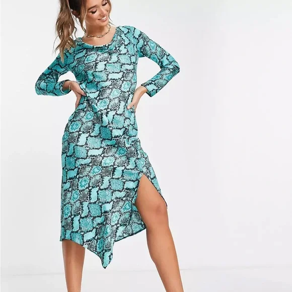 knee length dresses for ladies DROP IT LOW SNAKE MIDI DRESS – AKIRA main image 1